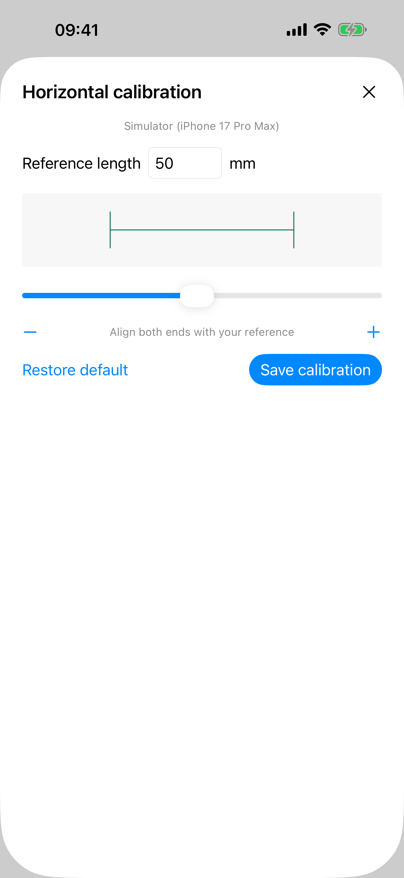 Enter a reference length, adjust the line, and save calibration
